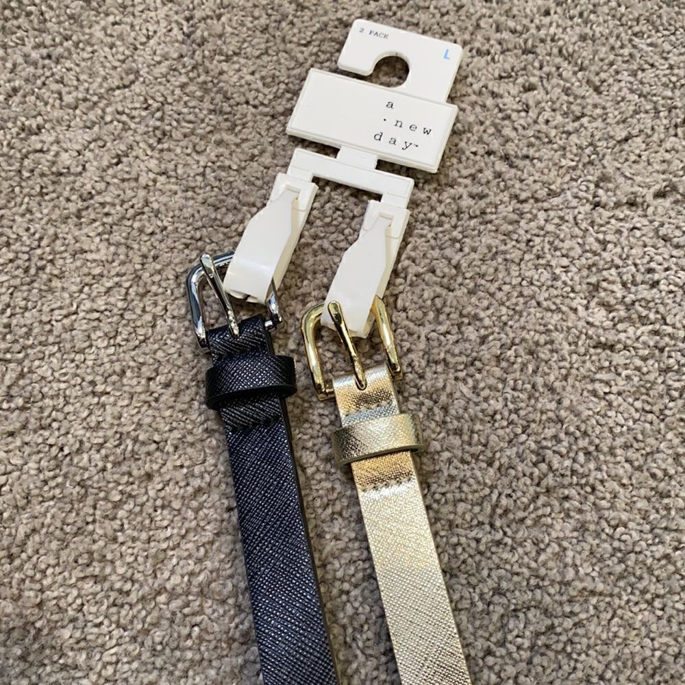 Women’s Belts 2 Pack 1 Black wSilver Buckle & 1 Gold/Silver wGold Buckle L NWT